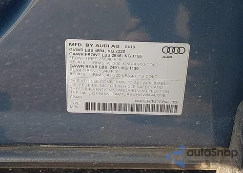 2016 Audi Q3 2.0T Premium Plus from USA, damaged, VIN WA1EFCFS7GR022026